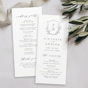 Simple elegance botanical crest monogram wedding Program