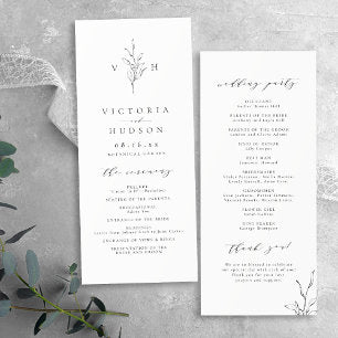 Simple elegance botanical leaves monogram wedding program