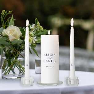 Simple elegant navy monogram wedding ceremony unity candle set