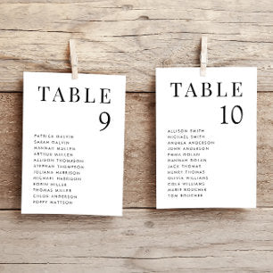 Simple Elegant Wedding Table Seating Chart Card