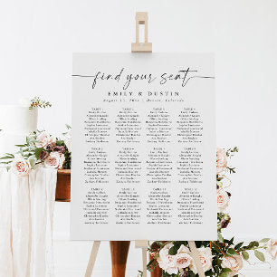 Simple Minimal Calligraphy Wedding Seating Chart Foam Board