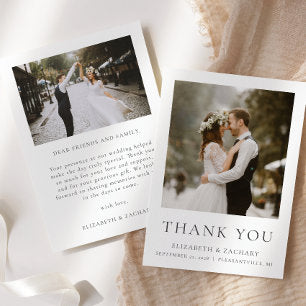Simple Minimalist Two Photo Wedding Thank You Card