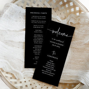 Simple Modern and Minimalist Black Wedding Program