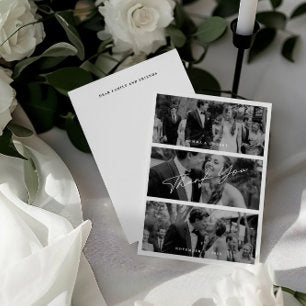 Simple Modern Minimalist 3 Photo Wedding Thank You Card