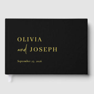 Simple Modern Minimalist Black Wedding Gold Foil Foil Guest Book