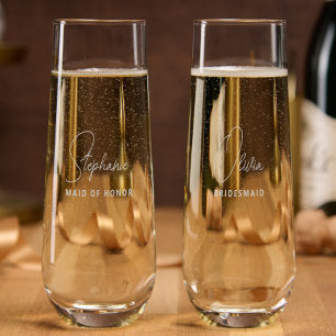 Simple Modern Personalized Bridesmaid Proposal Stemless Champagne Flute