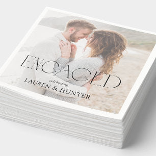 Simple Modern Photo Engagement Party Napkins