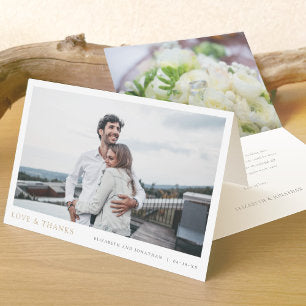 Simple Modern Photo Gold Love and Thanks Wedding Thank You Card