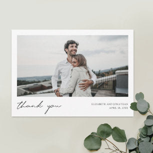 Simple Modern Script Custom Photo Wedding Thank You Card