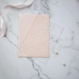 White Monogram Calligraphy 1Mm Acrylic Wedding Invitations Swal067