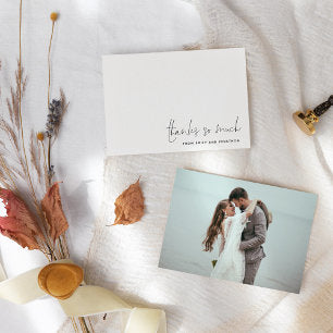 Simple Name Script Photo Wedding Thank You Note Card