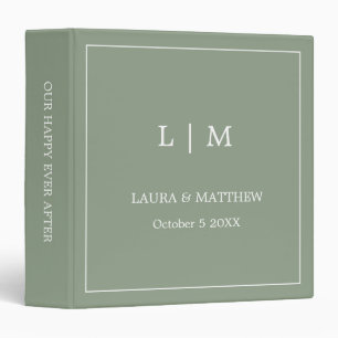 Simple Sage Green Monogram Wedding Photo Album 3 Ring Binder