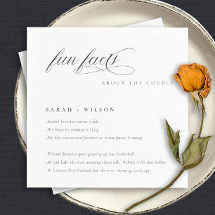 Simple Script Black White Wedding Fun Facts Napkins