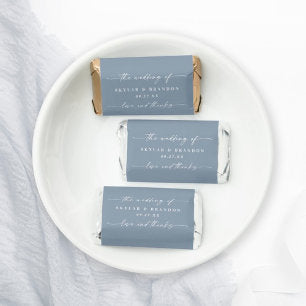 Simple Solid Color Dusty Blue Wedding Monogram Hershey's Miniatures