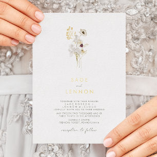Simple Whimsical Wildflower Gold Foil Invitation
