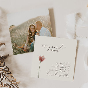 Simple Wildflower Beige Photo Square Wedding Invitation