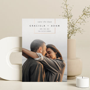 Squared Away | Modern Vertical Photo Save The Date Foil Invitation