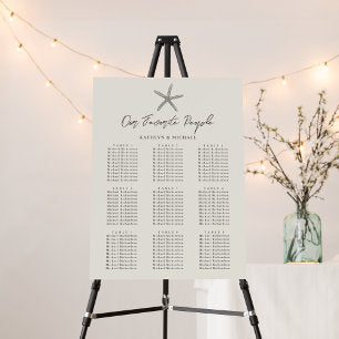 Starfish Beach Ocean Wedding 9 Table Seating Chart Foam Board