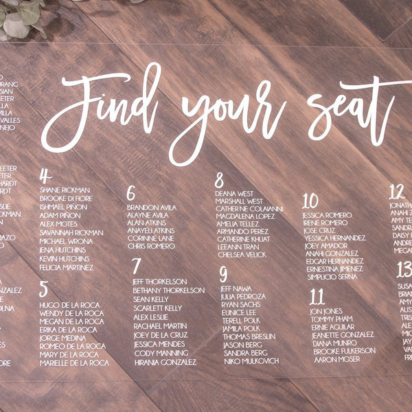 Stylish & Modern Clear Acrylic Wedding Seating Chart