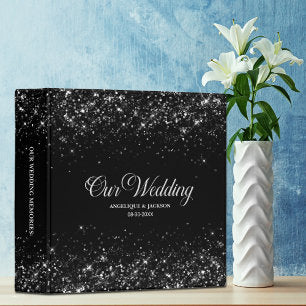 Stylish Black Glitter Wedding Album 3 Ring Binder