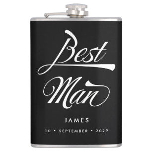 Stylish Black Retro Typography Best Man Groomsmen Flask