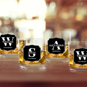 Stylish Personalized Monogram Groomsman Proposal Whiskey Glass