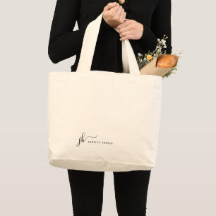 Stylish Script Monogram Modern Minimalist Large Tote Bag