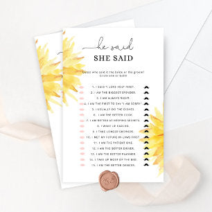 Sunflower He said she said bridal shower game