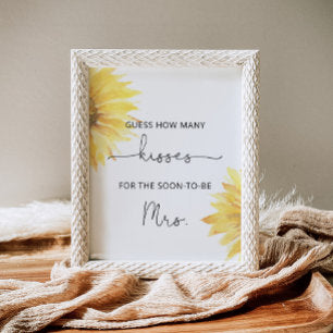 Sunflower how many kisses bridal shower game poster