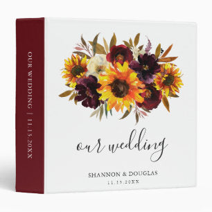 Sunflower Roses Rustic Fall Wedding Photo Album 3 Ring Binder
