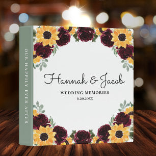 Sunflower Rustic Roses Wedding Photo Album 3 Ring Binder