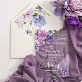 Orchid And Lilac Shades Of Purple Floral Acrylic Wedding Invitations Swal057