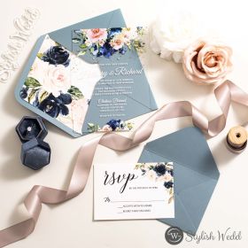 Navy And Pink Unique Clear Acrylic Wedding Invitations Swal065