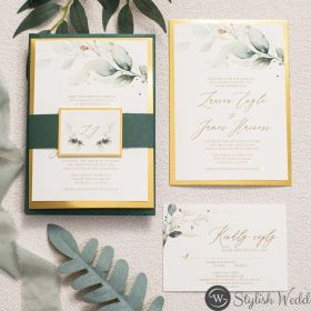 Elegant Greenery Botanical Wedding Invite With Gold Mirror Paper Backerâ Swi004