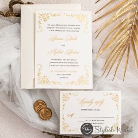 Vintage Luxe Gold Foil Border Wedding Invitation Swi053