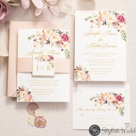 Exquisite Blush Floral Wedding Invite With Mirror Paper Backer Swi067