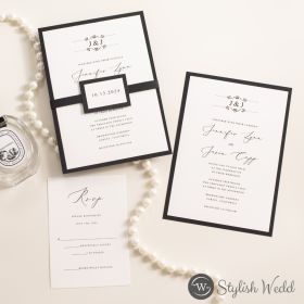 Modern Black Wedding Invitations With Customized Monogram Swi072