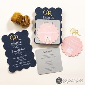 Elegant Array Of Colors And Designs Invitation Ensemble With Golden Name Tag Swi154