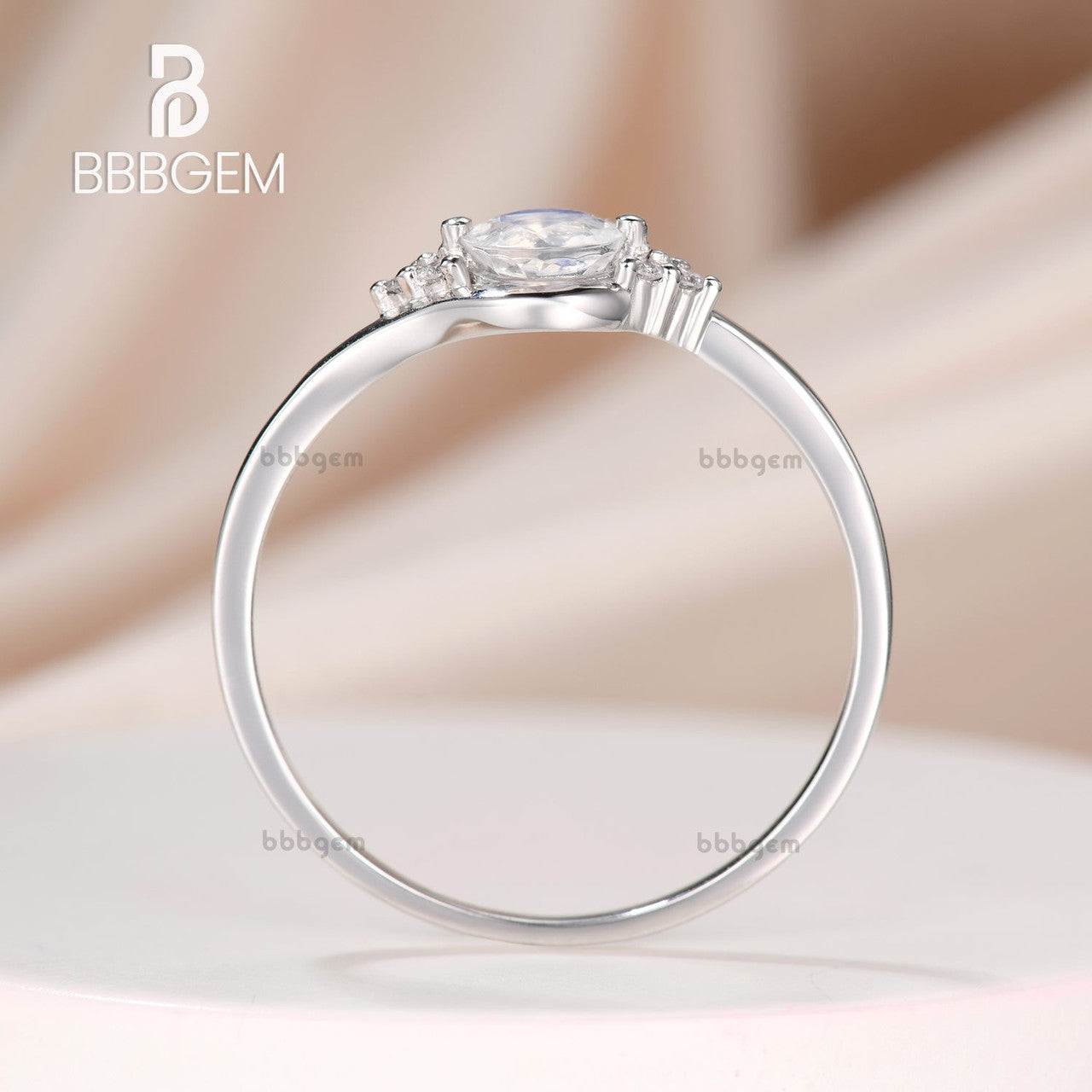 14K/18K Gold Art Deco Moonstone Engagement Ring Round Cut