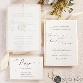 Romantic Vellum Wedding Invitations With Calligraphy And Floral Wax Seal Swpi130