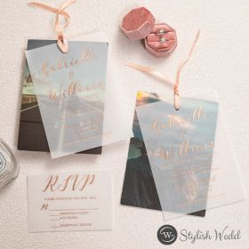 Modern Custom Photo Wedding Invitation With Foil On Vellum Layer Swvl001