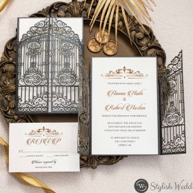 Black Gate-Folded Laser Cut Wedding Invitations Swws101