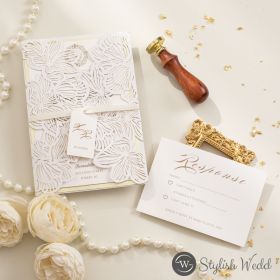 Exquisite Flower Laser Cut Wedding Invitations With Matt Champagne Backers And Tags Swws105