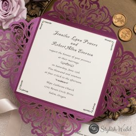Affordable Elegant Purple Laser Cut Wedding Invitation Swws143