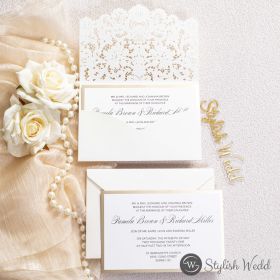Elegant Ivory Laser Cut Pocket Wedding Invitations Swws150
