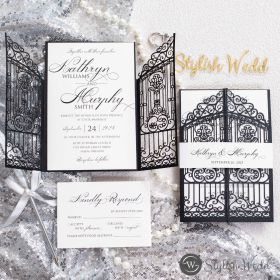Graceful Gate Design Laser Cut Wedding Invitation With Fancy Calligraphy Wording Swws160