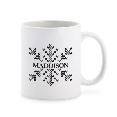 Custom Printed White 11 oz. Ceramic Coffee Mug - Knit Sweater Snowflake