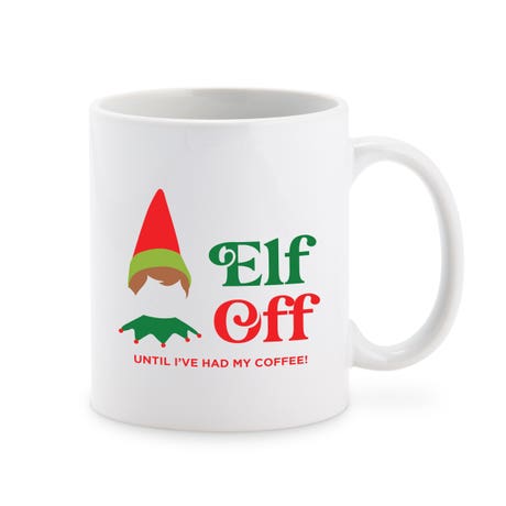 Custom Printed White 11 oz. Ceramic Coffee Mug - Elf Off