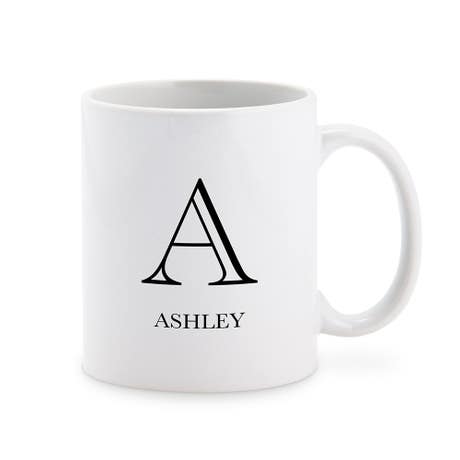 Custom White Ceramic Coffee Mug - Deco Monogram