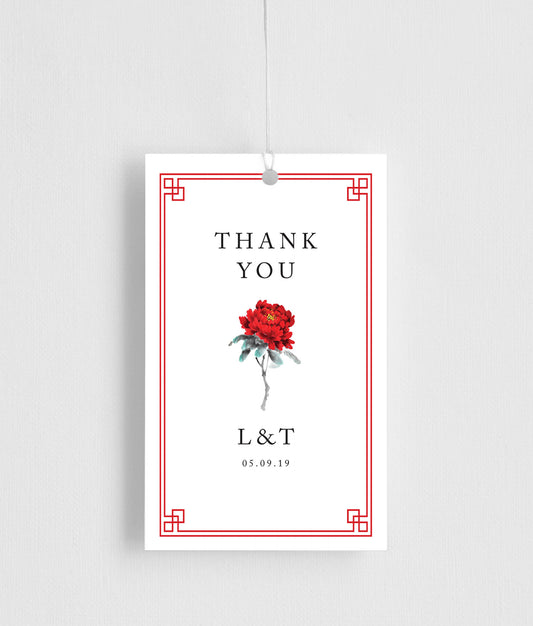Red Peony Favor Tag by Stella M.